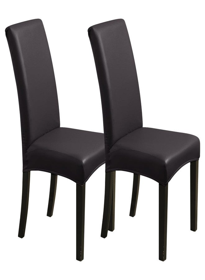 Fhberni Waterproof Dining Chair Covers - Solid Oilproof PU Leather Chair Covers 2 Pack, Stretch Protector for Kitchen & Dining Room (Dark Brown, 2PC) - Image 1
